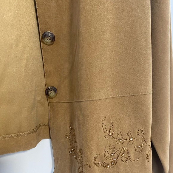Koret Petite Toffee Camel Blazer Fall Beaded Embroidery Light Jacket Size Large - Picture 3 of 13